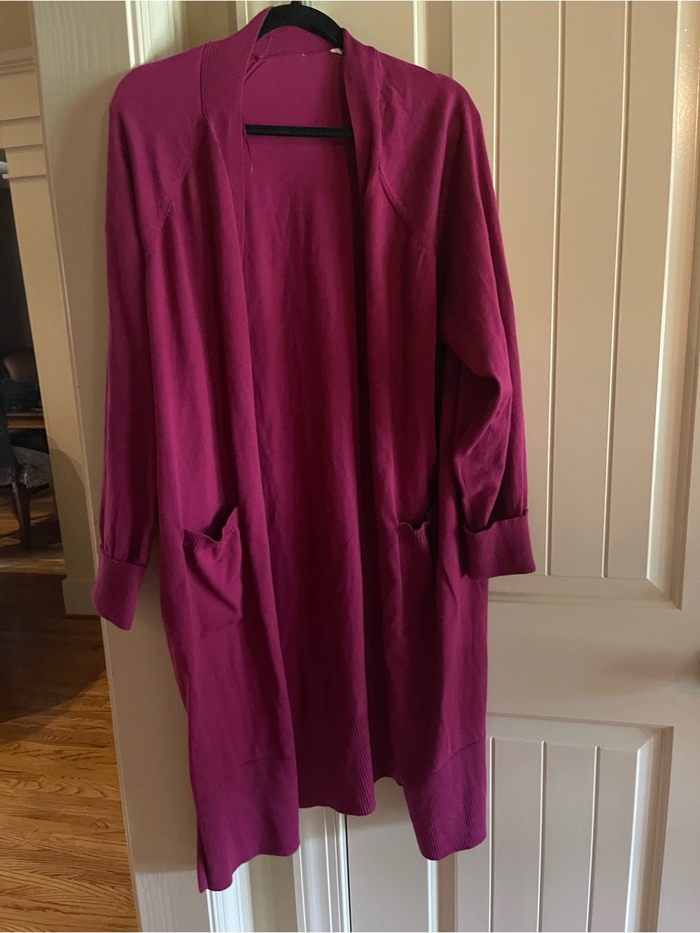 Berry Open-Front Long Cardigan